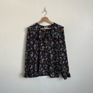 Vintage Mirrors Bright Floral Ruffle Blouse